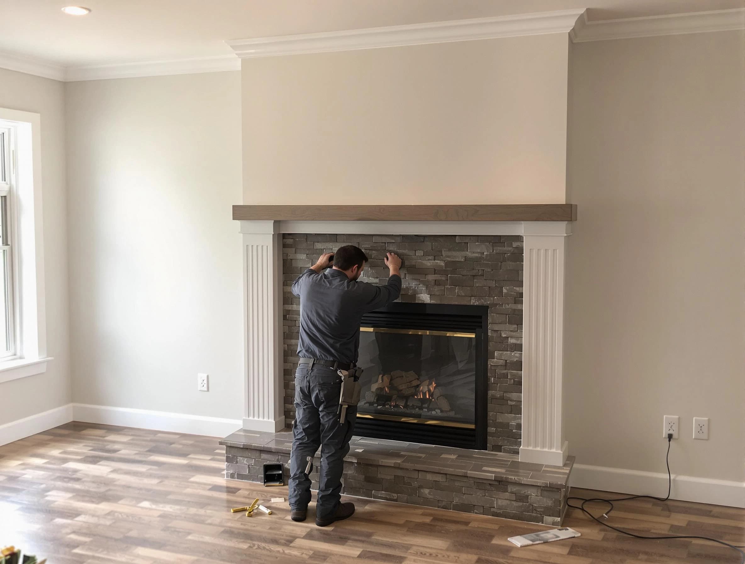Casa Grande Chimney Sweep finishing a custom fireplace install in Casa Grande, AZ