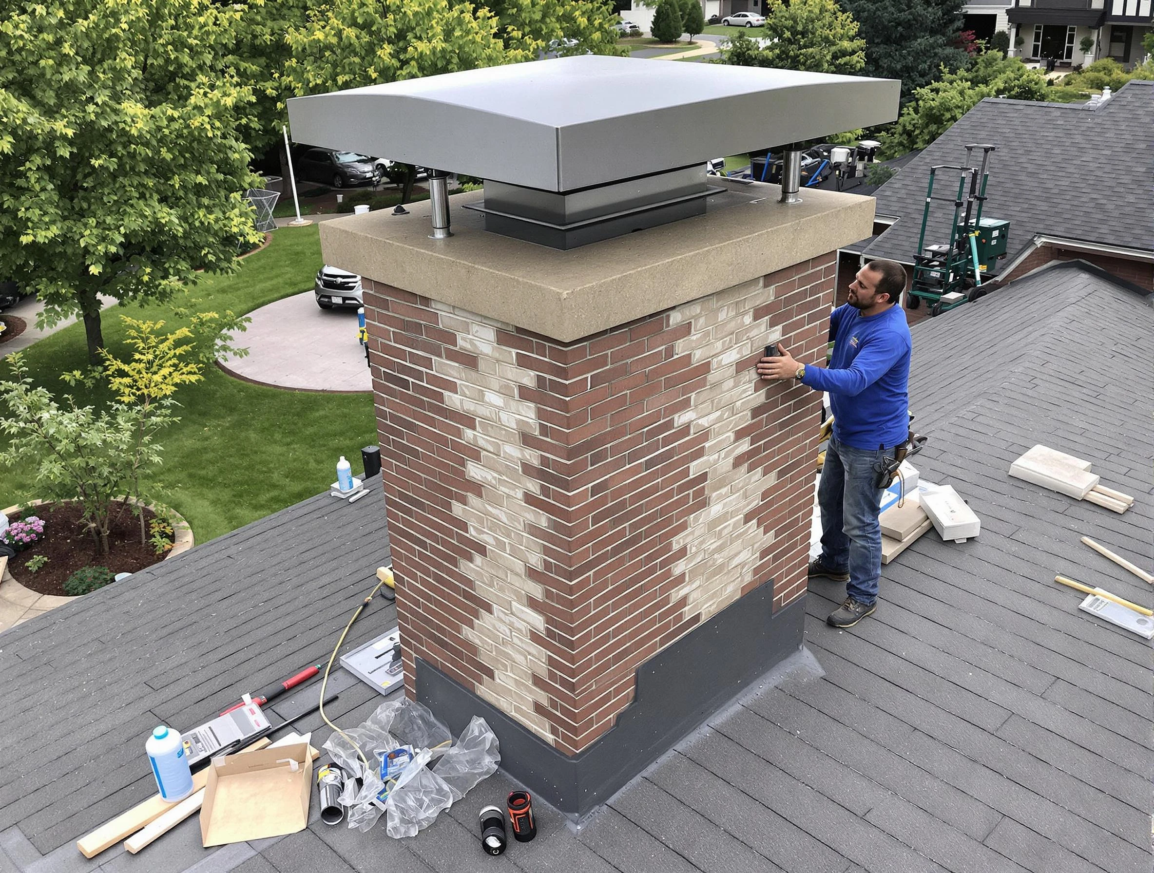 Casa Grande Chimney Sweep team working on a custom chimney remodel in Casa Grande, AZ